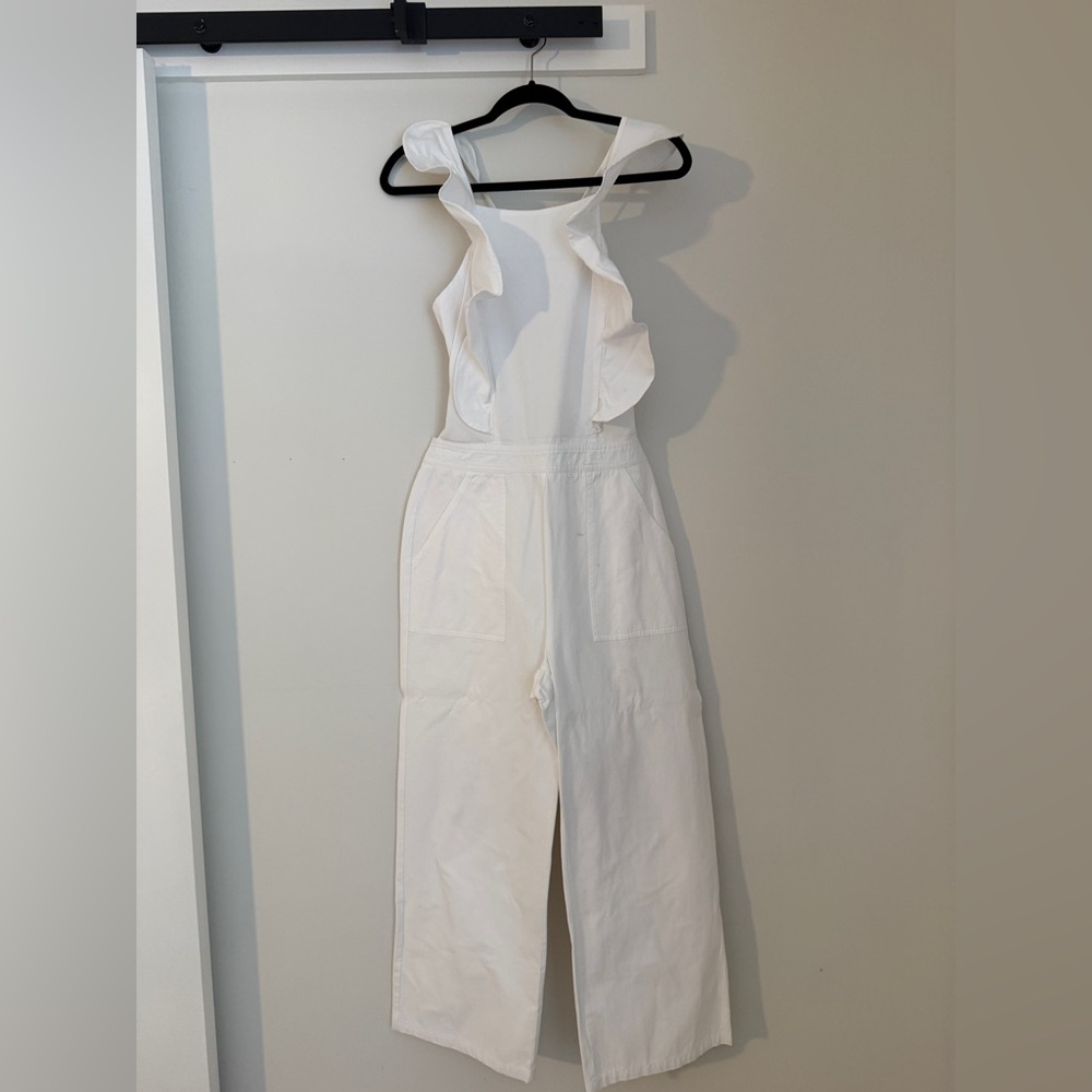 Lulu's White Ruffle-Strap Wide-Leg Jumpsuit